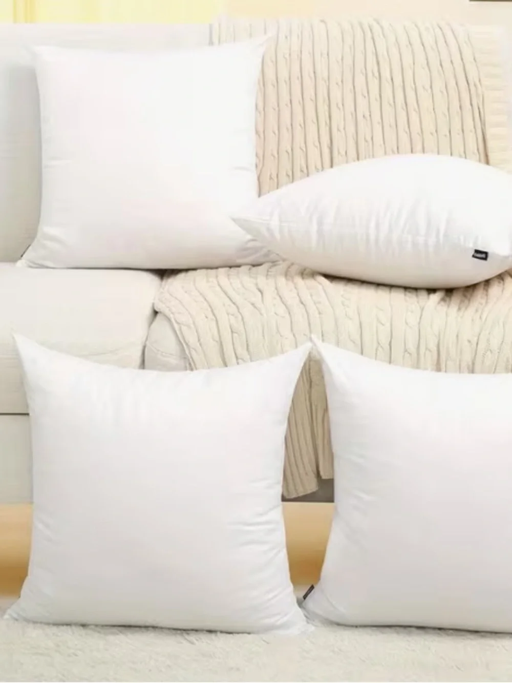 Decorative Pillow Cover Set - White Zippered (4-Pack)